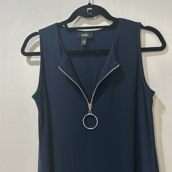 MSK WOMENS SLEEVELESS CASUAL  DRESS NAVY WITHE ALINE SILHOUETTE Sz MD - Picture 4 of 9